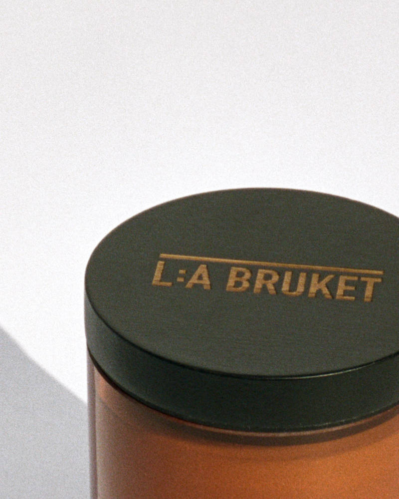 L:a Bruket scented candle, close up