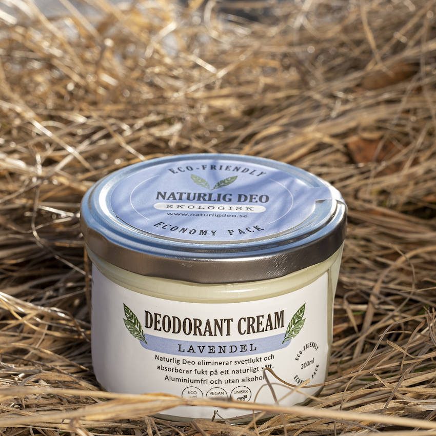 NATURLIG DEO Deocreme Lavendel, Glasgefäß im Heu