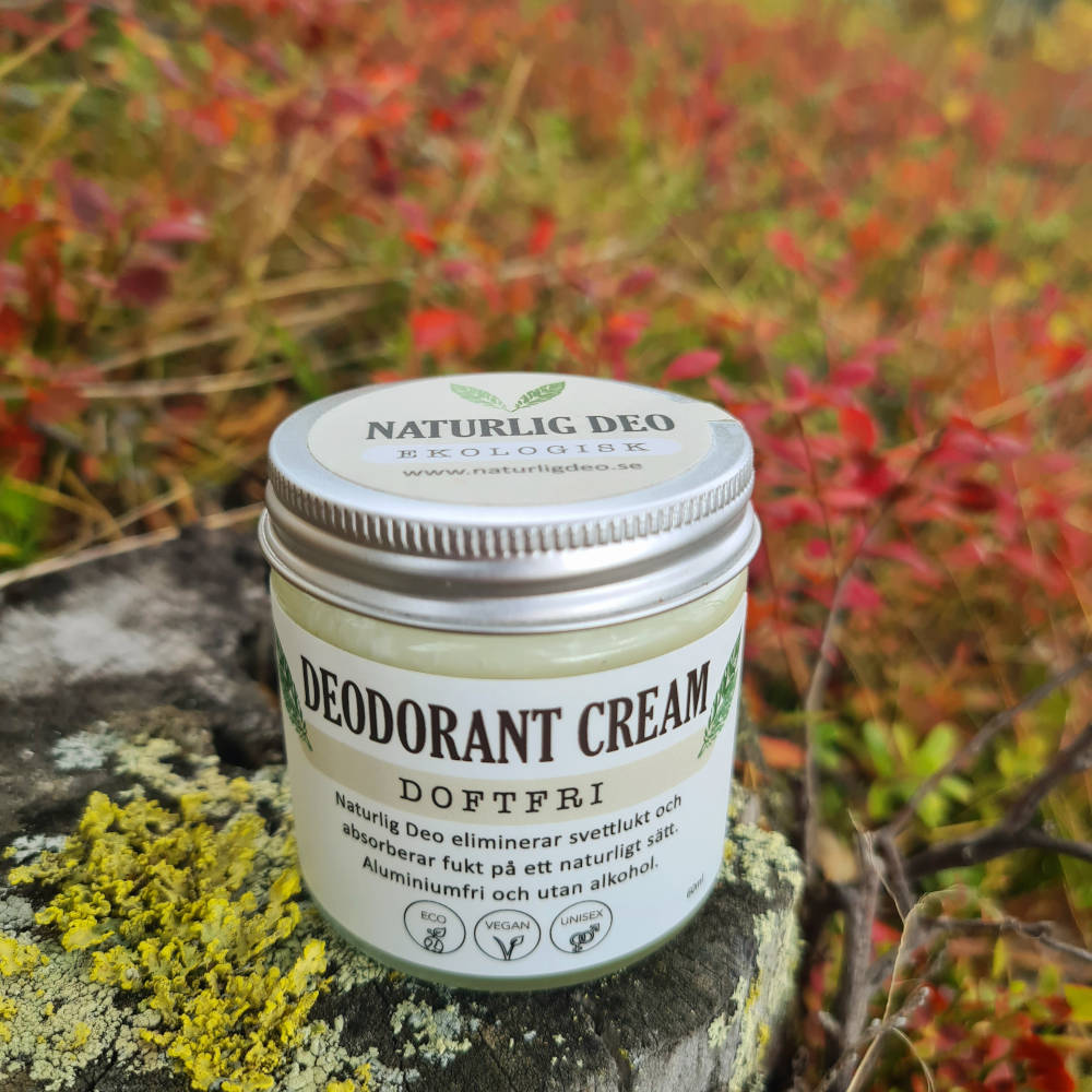 NATURLIG DEO Deocreme duftfrei, Glasgefäß im herbstlichen Wald