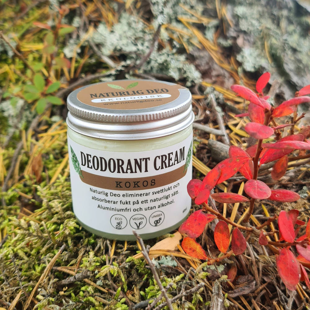 NATURLIG DEO Deocreme Kokos, Glasgefäß im Wald