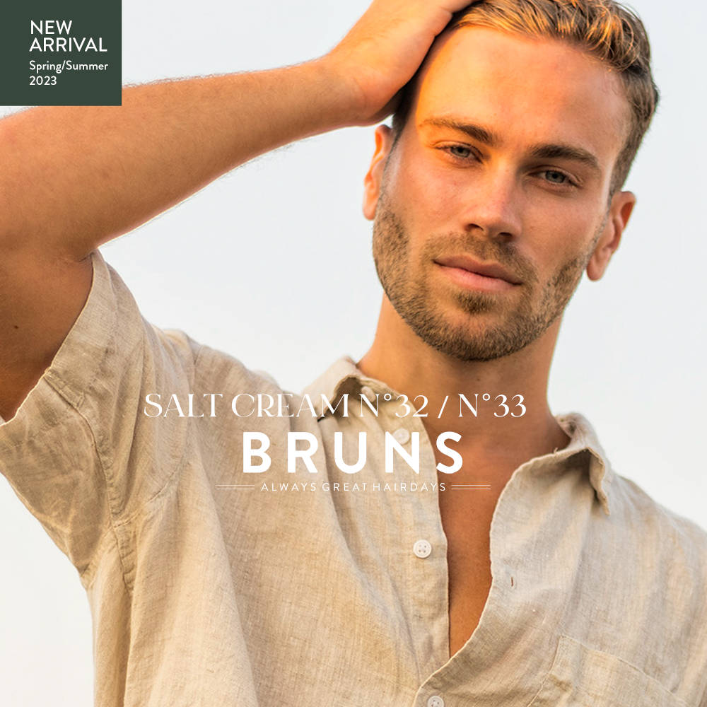 BRUNS PRODUCTS Nr 32 Salt Cream / Salz Styling Creme, Cool Cucumber, man with styled hair