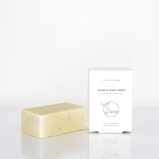 Organics by Sara, Hand & Body Soap, feste Seife Lavendel & Geranium