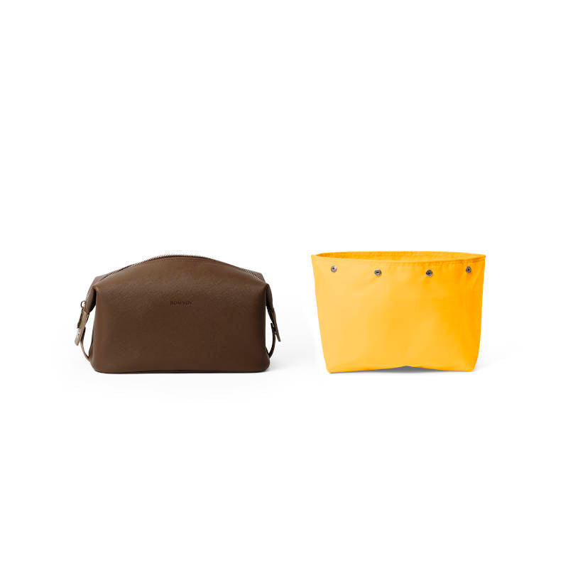 BON VOY Staycation Toiletry Bag Small / Kulturtasche, klein, braun + gelb