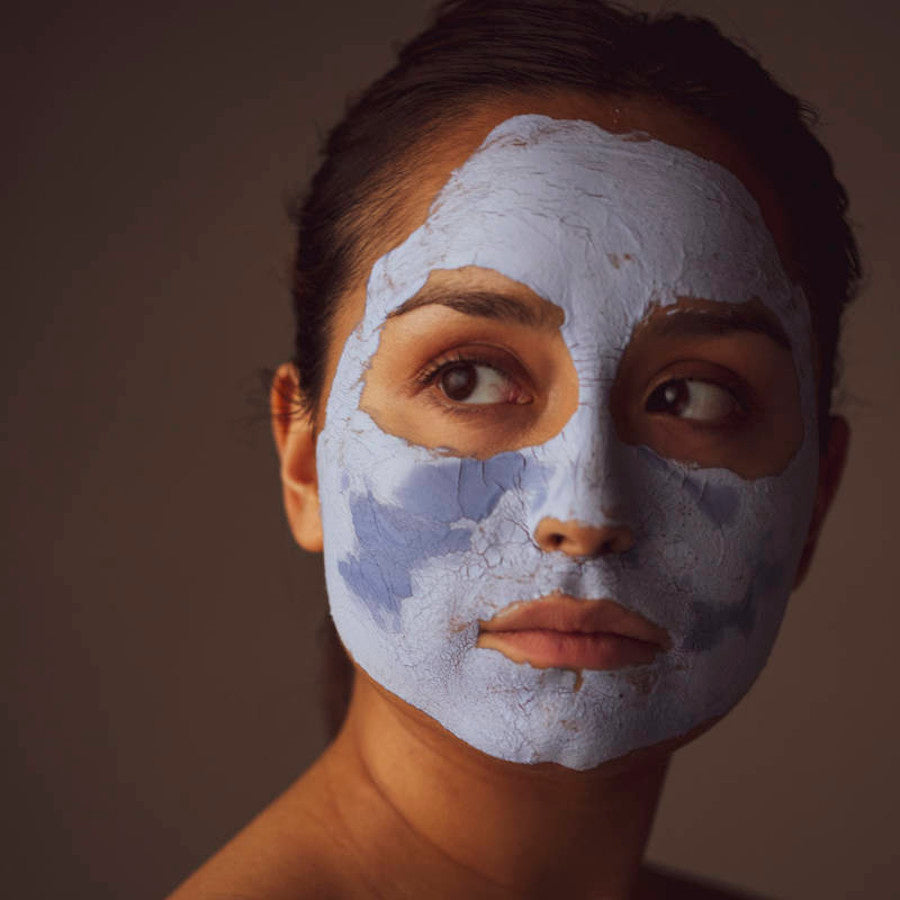 Bruns, woman with blue clay face mask