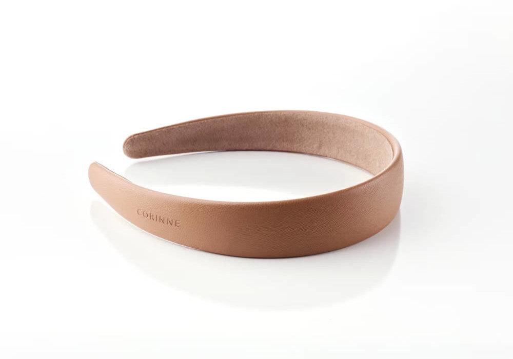 CORINNE Haarreif aus veganem Leder, breit, camel  