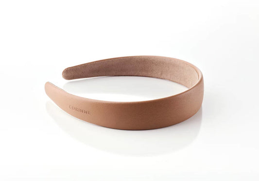 CORINNE Haarreif aus veganem Leder, breit, camel  