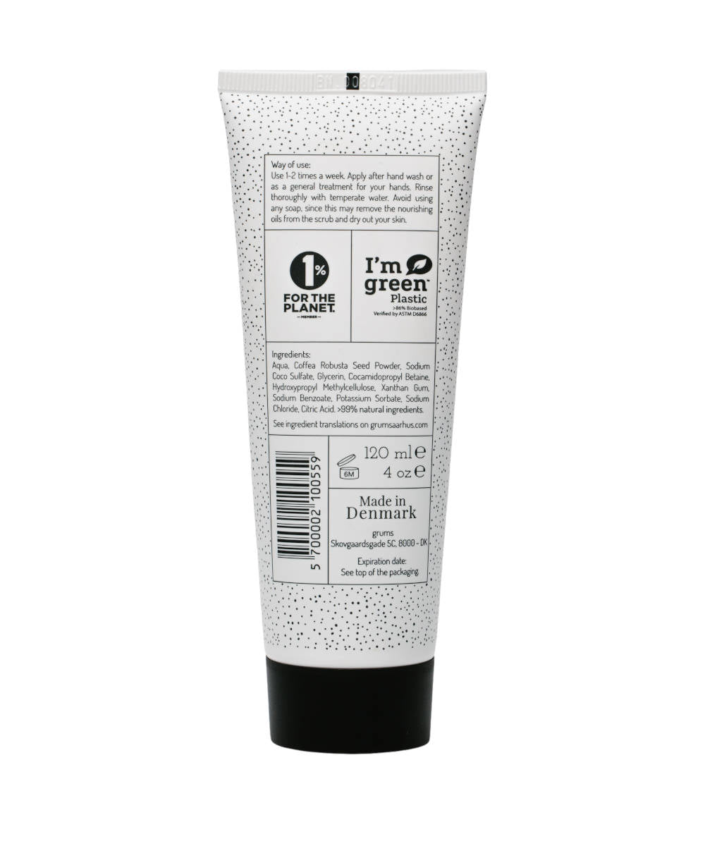 GRUMS Raw Coffee Hand Scrub + Wash, Handpeeling + Seife, Rückseite