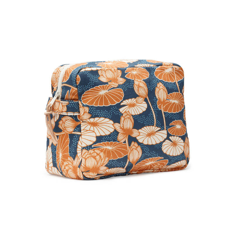 GYLLSTAD STUDIO Kosmetiktasche XL, Lotus, blau & orange, aus Bio-Baumwolle