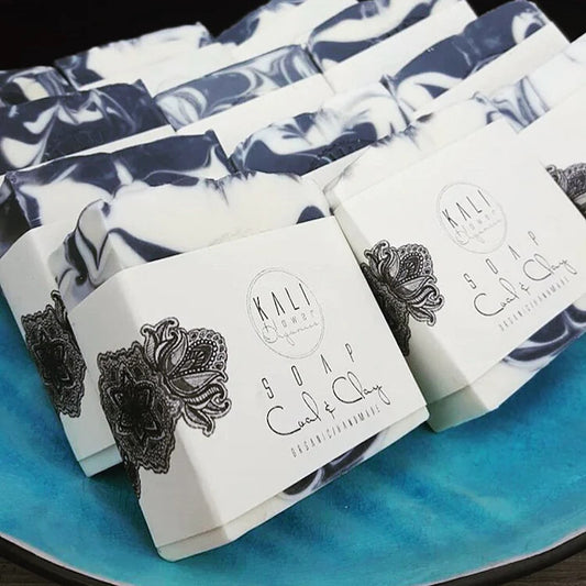 Handmade black & White soaps on a plate