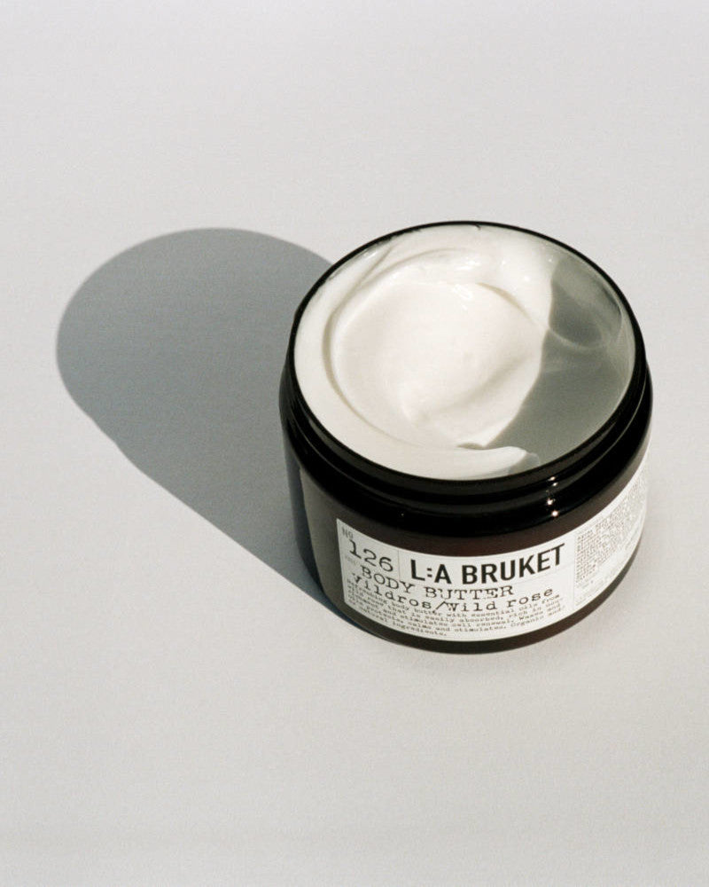 L:a Bruket no 126 Body Butter Wild Rose, open jar