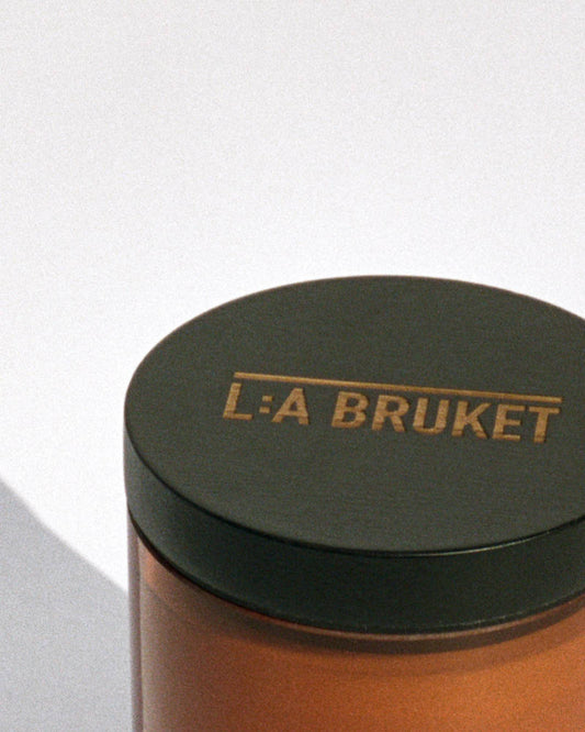 L:a Bruket scented candle, close up