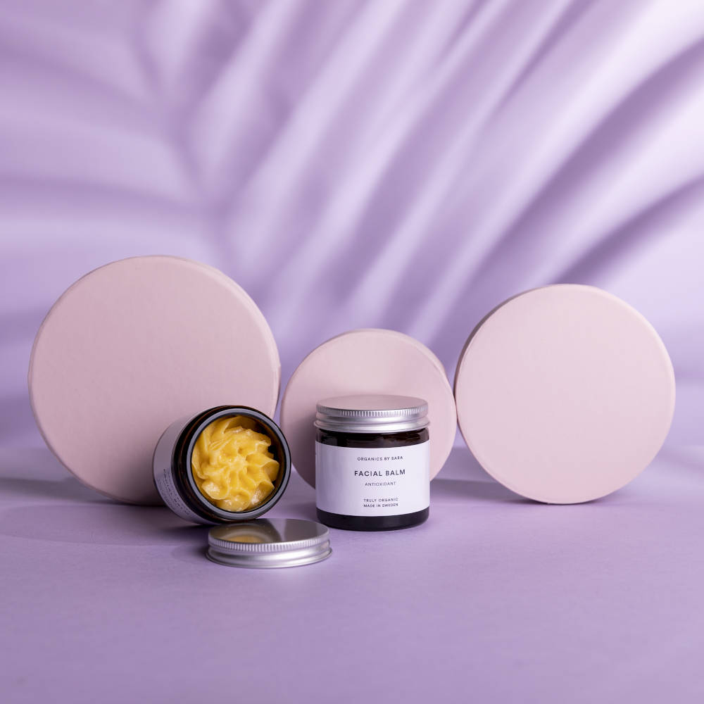 ORGANICS BY SARA Facial Balm Antioxidant, open jar