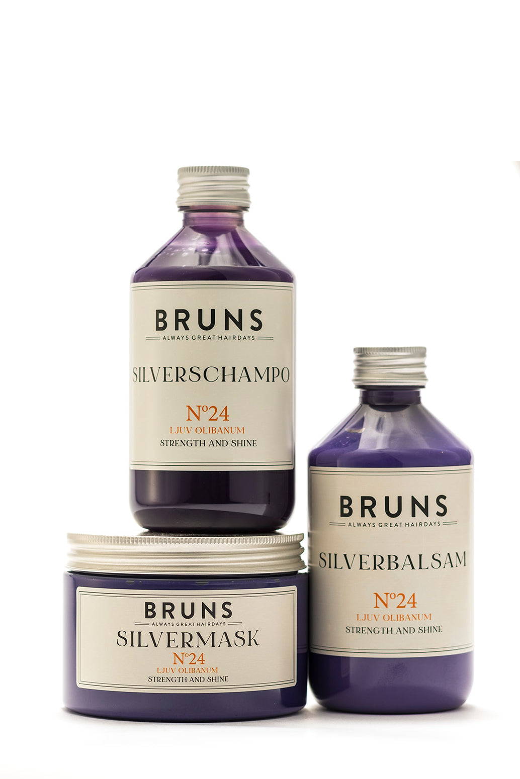 BRUNS PRODUCTS Kit für blondes Haar mit Silbershampoo, Silberspülung & Silberkur